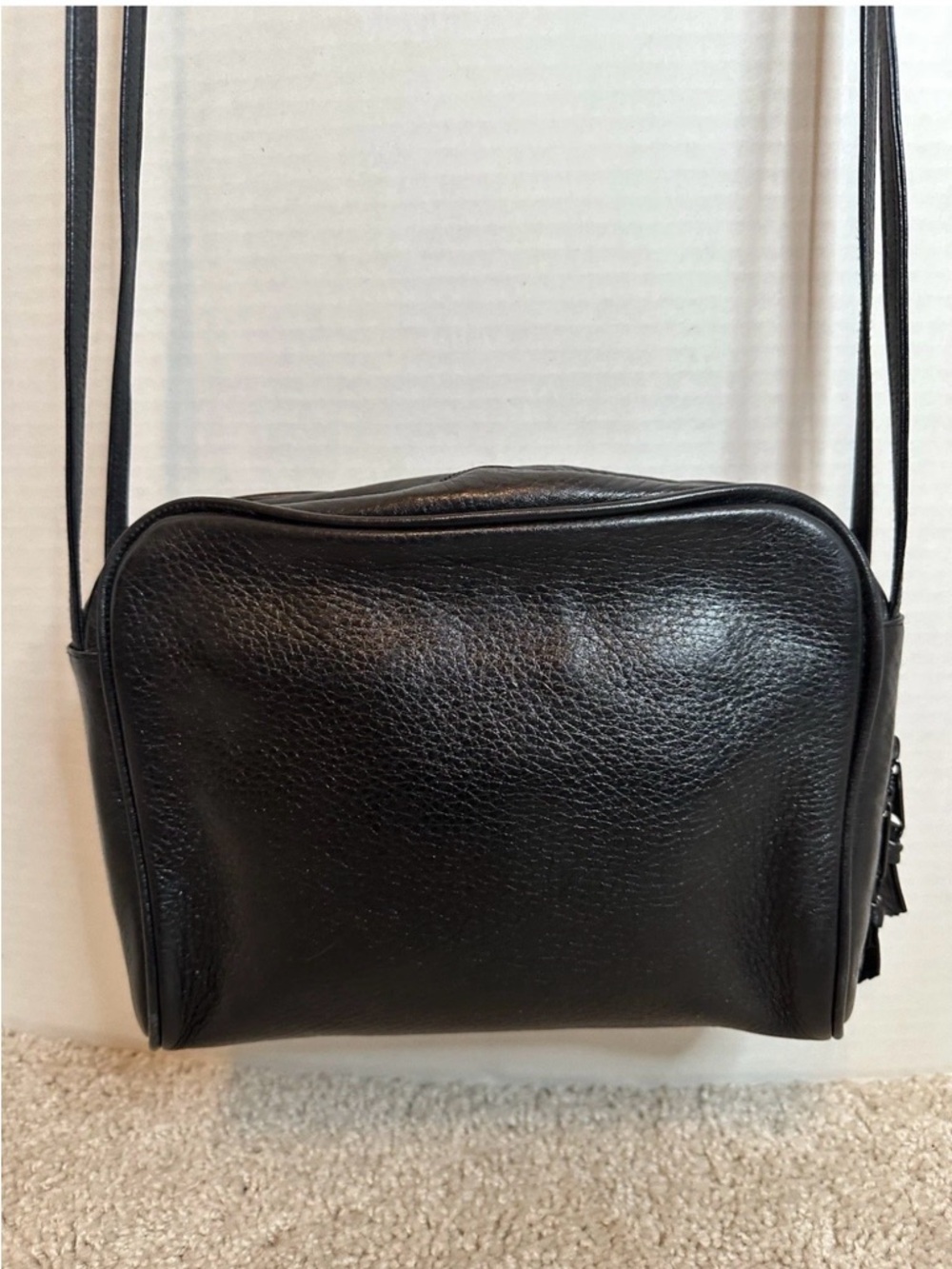 Tano Black Leather Shoulder Bag - Pebbled Crossbody, Vintage, excellent